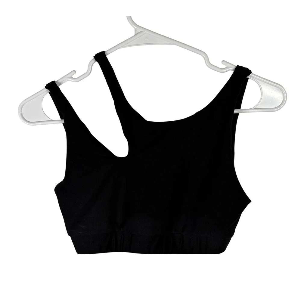 Becco‎ Black Asymmetrical Cutout Strap Sports Bra Athleisure Crop Top Small